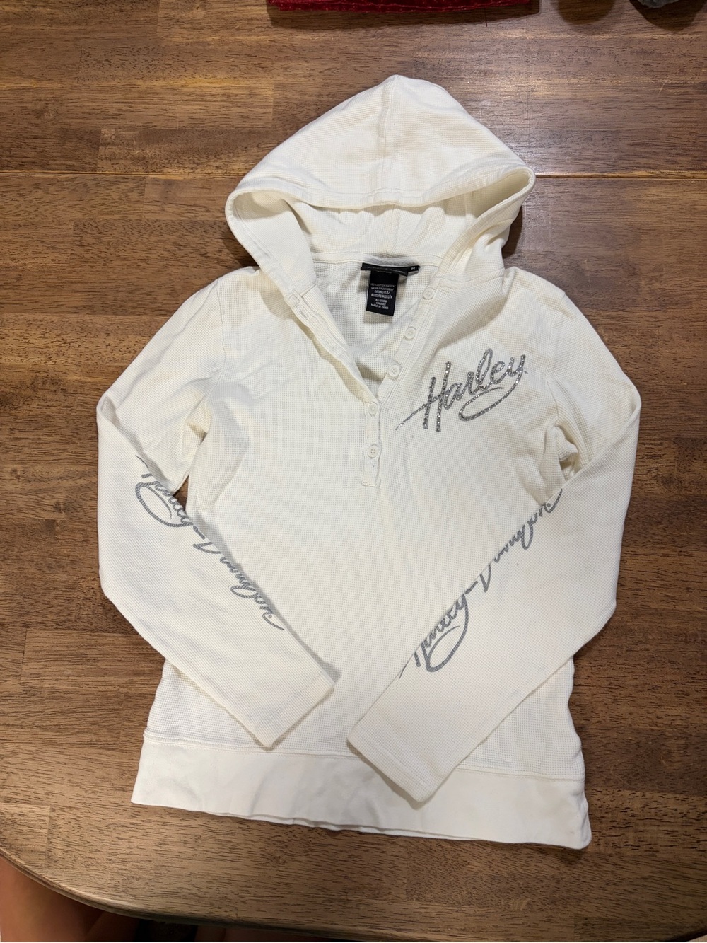 Harley-Davidson white Hooded Waffle Henley with Script Logo